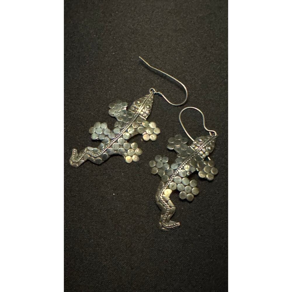 Vintage 925 Sterling Silver 7.5g Alligator Fish Hook Earrings